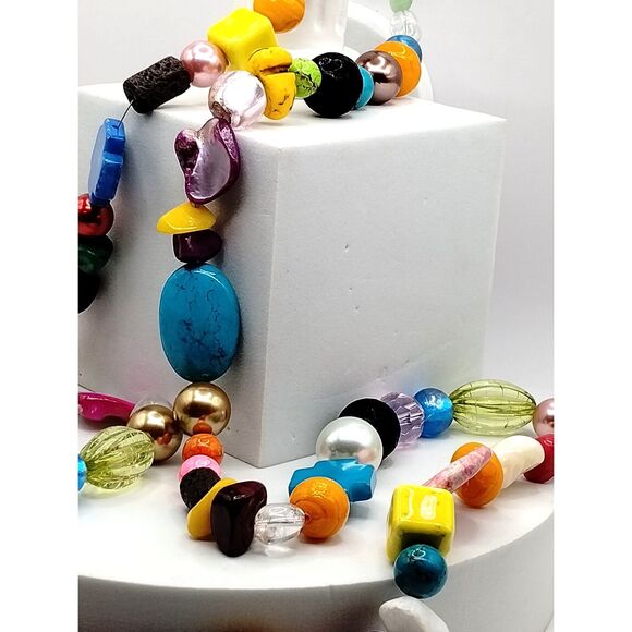 Mixed Media Glass, Natural Stone, Lucite, Shell Candy Colors Strand 41" Necklace - Picture 3 of 5
